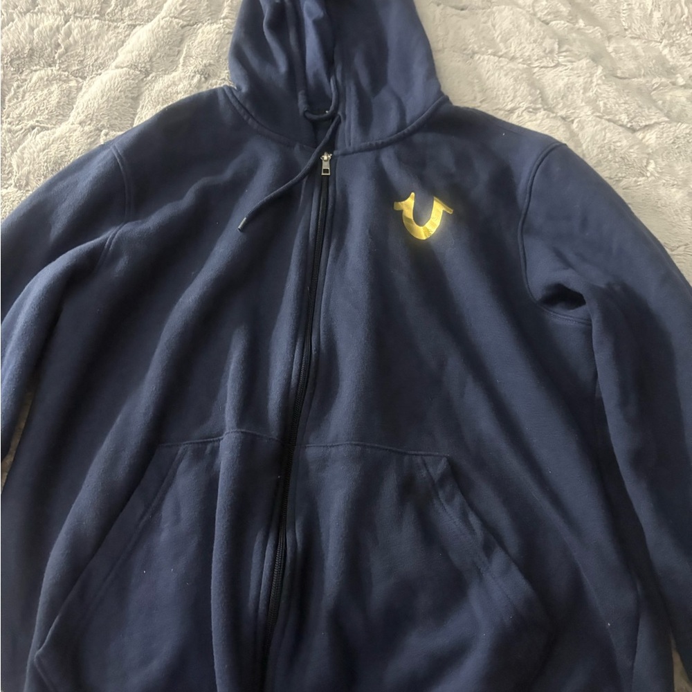 Navy Blue Hoodie with Gold Emblem